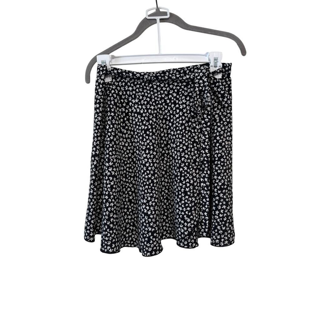 Sky & Sparrow Floral Wrap Skirt Women’s Medium Black White Mini A-Line Casual - Picture 2 of 7